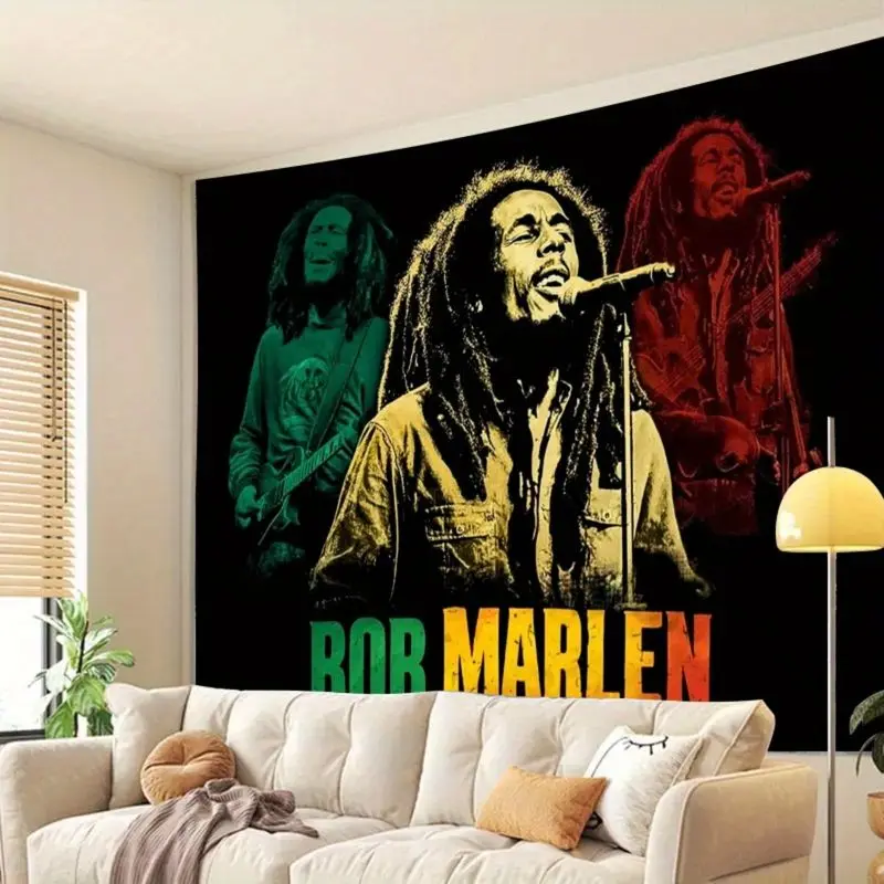 VIKAMA Bob Marley Tricolor Portrait Reggae Retro Tapestry Background Hanging Cloth Cool Wall Decoration Room Decoration