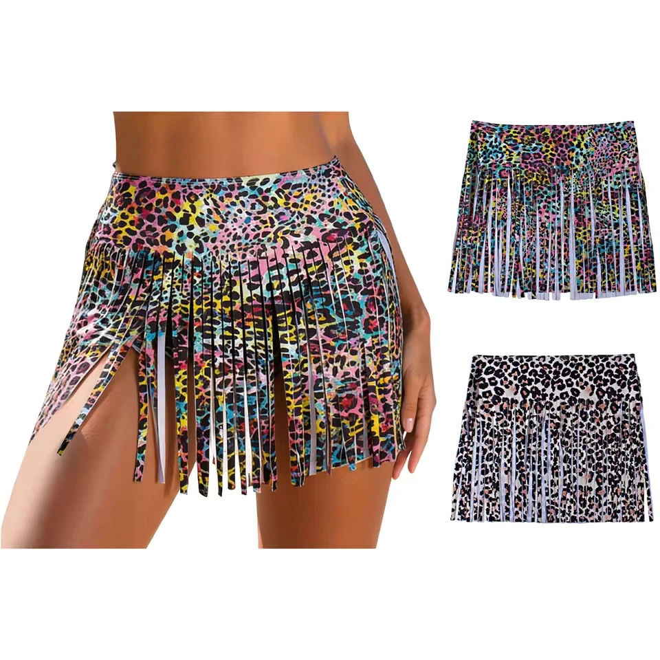 Women'S High Waisted Tassels Swim Skirt Tankini Swimsuit Bathing Suit Bottoms For Women Sexy Summer Pleated A Line Mini Skirts