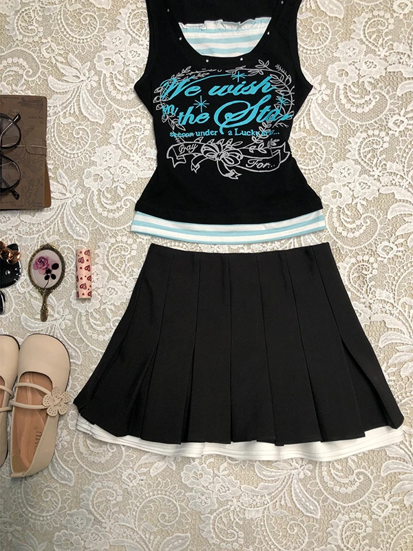 

Оригинальная темно-синяя плиссированная юбка для женщин, винтажная трапециевидная юбка трапециевидной формы из смеси хлопка, повседневная одежда, подставка для...