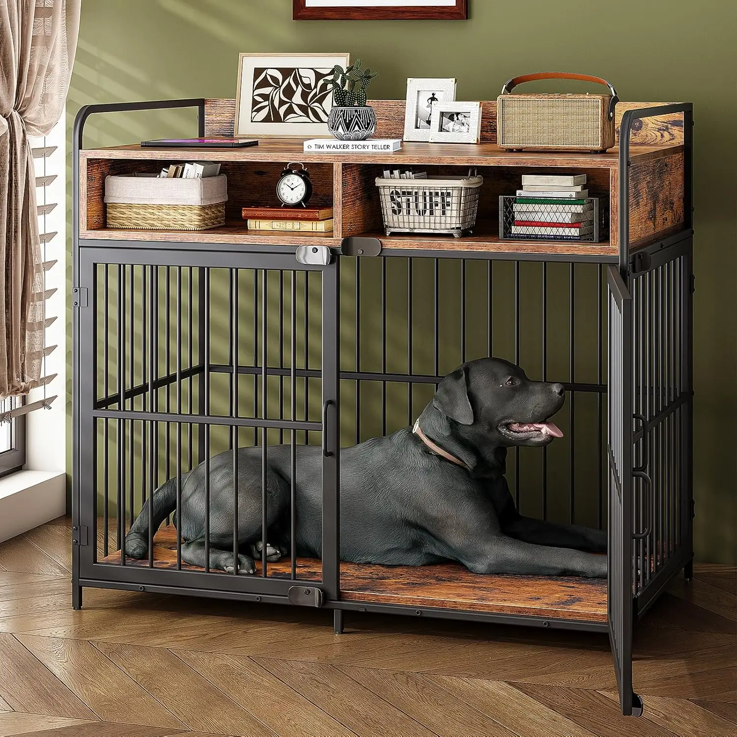 

Large Furniture Dog Crate, Kennel Indoor, Wood Cage Table with Drawers Storage, Heavy Duty Crate, Jaula para