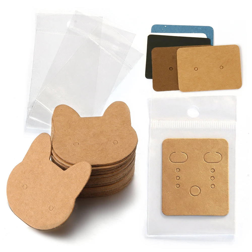 

50pcs Earrings Card with 50pcs Bags Cat Cards Jewelry Display Packaging Cardboards Ear Studs Hang Tags Cards DIY Wholesale