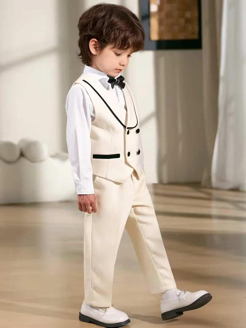 Spring Summer Boys' Formal Wedding Suit Set Kids' Tuxedo Outfit Children's Piano Host Speech Performance Costume