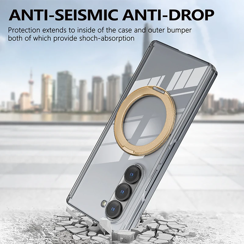 Para magsafe capa transparente com proteção de dobradiça para samsung galaxy z fold 7 6 5 flip 7 6 360 °   Caixa de suporte de rotação à prova de choque