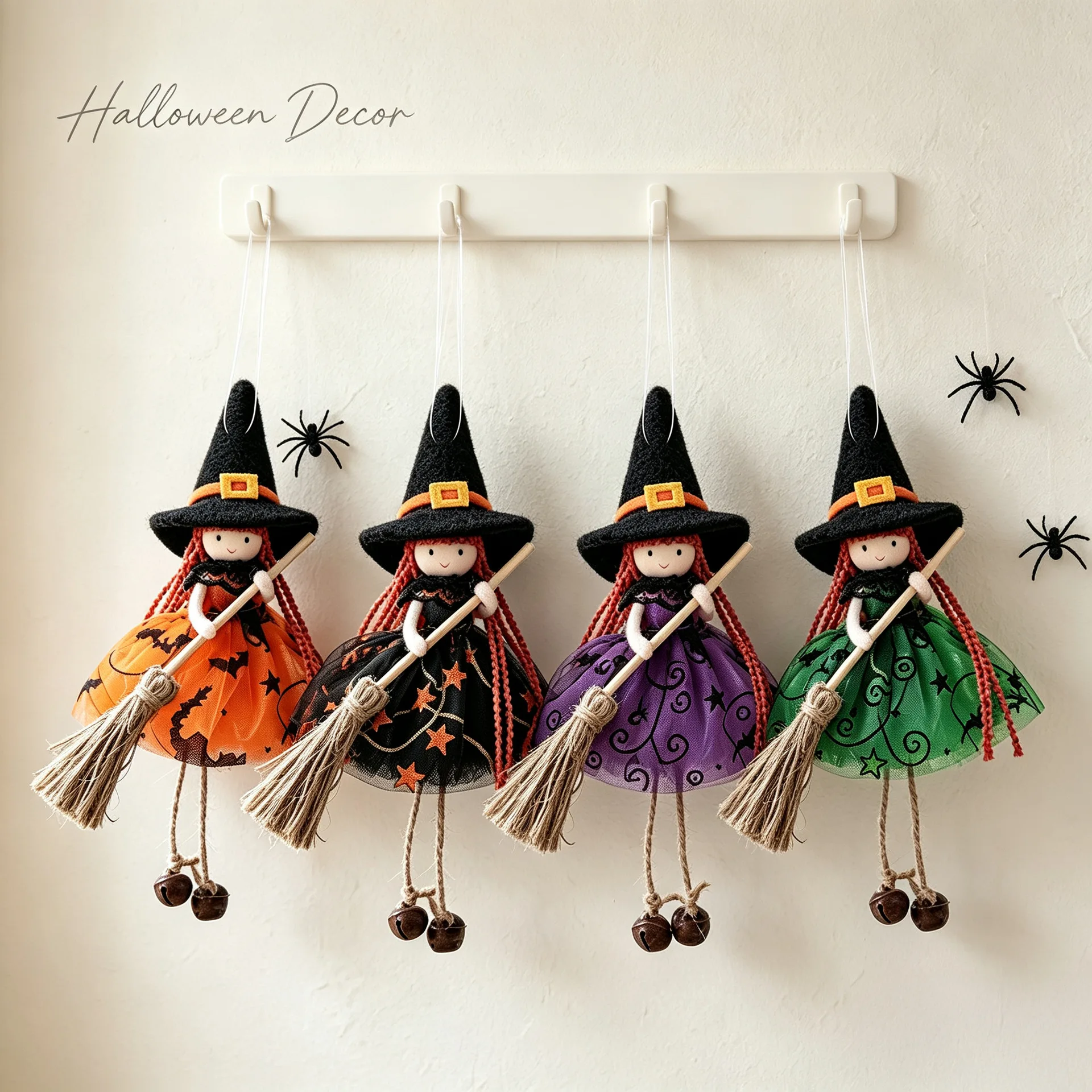 3D Witch Hanging Decoration for Halloween, Spooky Witch on Broomstick Ornament, Creative Festival Atmosphere Wall Hanging