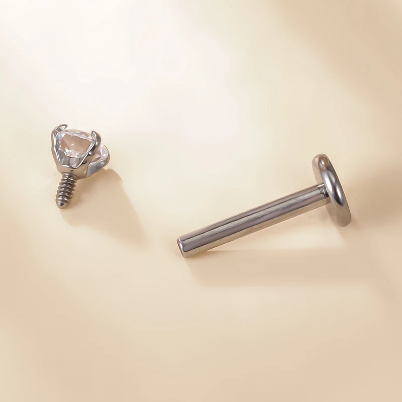 ASTM F136 Ttianium PIERC Labret Ear Lip Stud Jewelry Square CZ Stone Cartilage Tragus Earring Tongue studs Threaded Body Jewelry