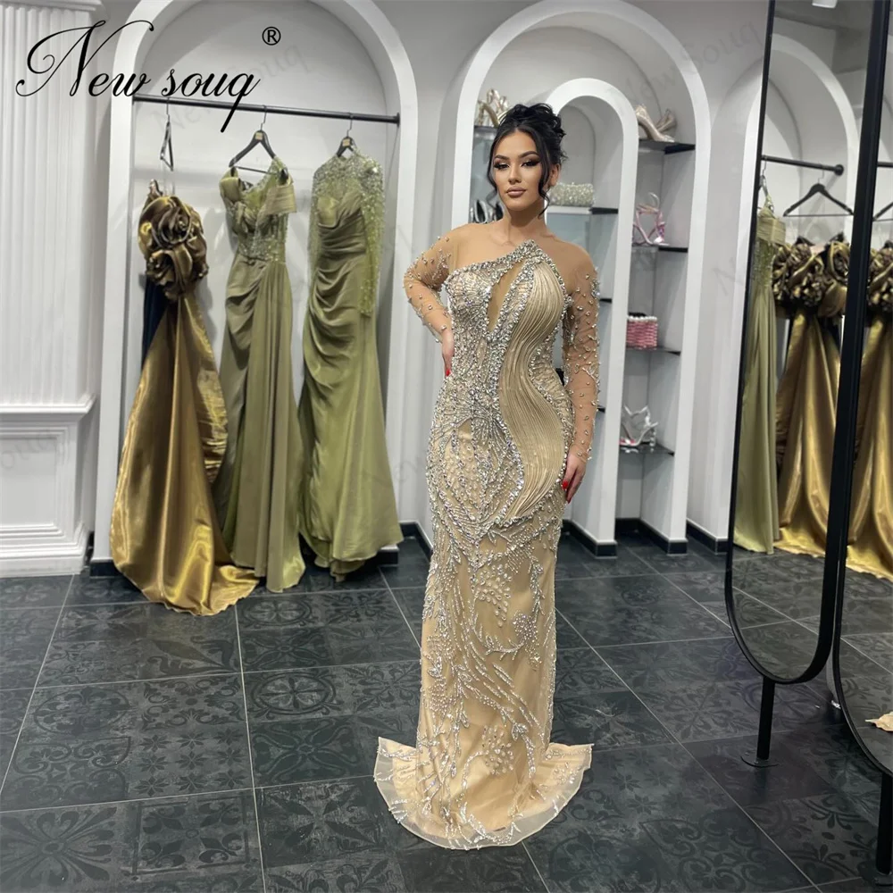 Zwei Stücke Champagner Perlen Prom Kleider Luxus Arabisch Dubai Meerjungfrau Kristalle Abendkleid Für Frauen Party Kleider Angepasst