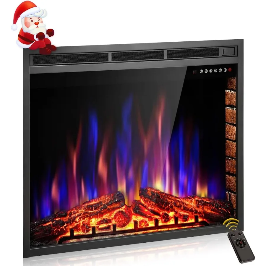 

36 Inch Electric Fireplace Insert with Remote Control 1500W/750W Heating Power Adjustable Flame Colors and Brightness 8-Hour Ti