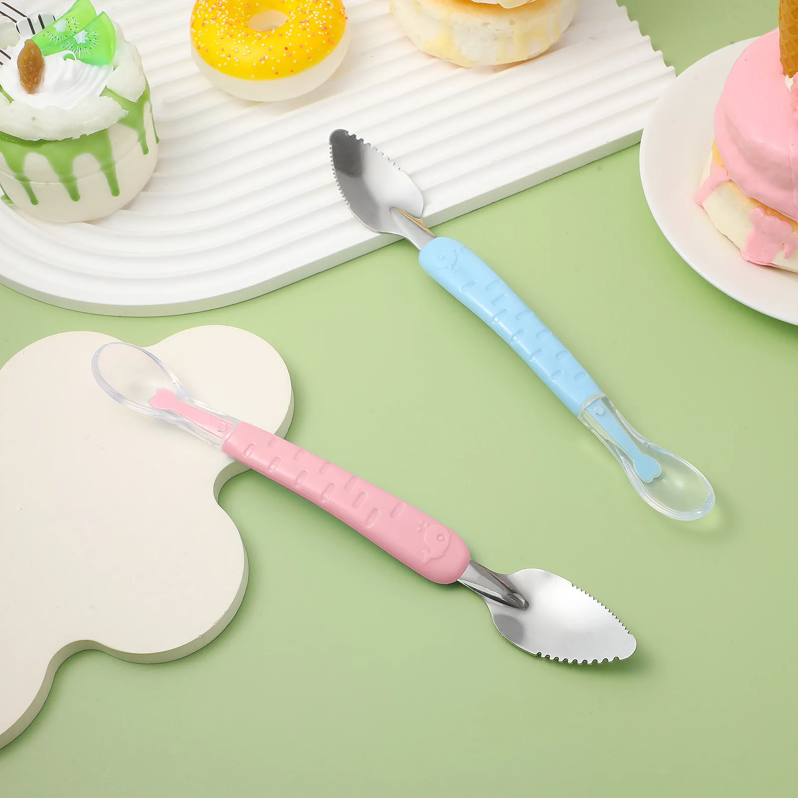 

2Pcs Baby Fruit Spoon Double-Headed Scraping Spoon Smooth Non-Slip Handle for Toddler Dining Learning Tableware Kids Picnic