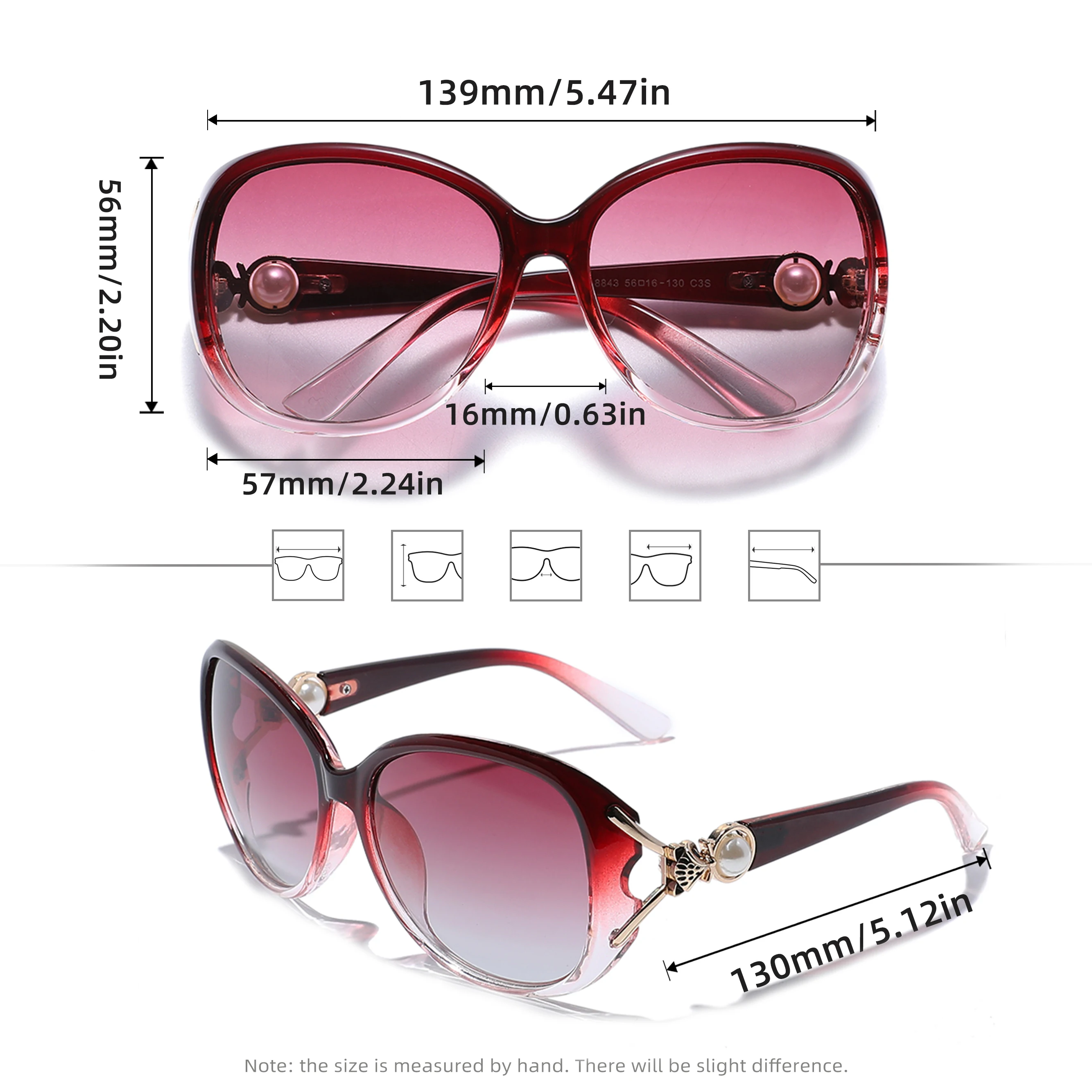GXP Classical Fashion Ladies Sunglasses UV400 Polarized Women Round Glasses Gradient Lens Large Frame Driving Travel Eyeglasses