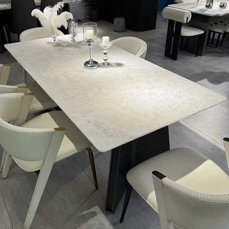 Natural luxury stone dining table marble light luxury high-end imported villa home dining table and chairs