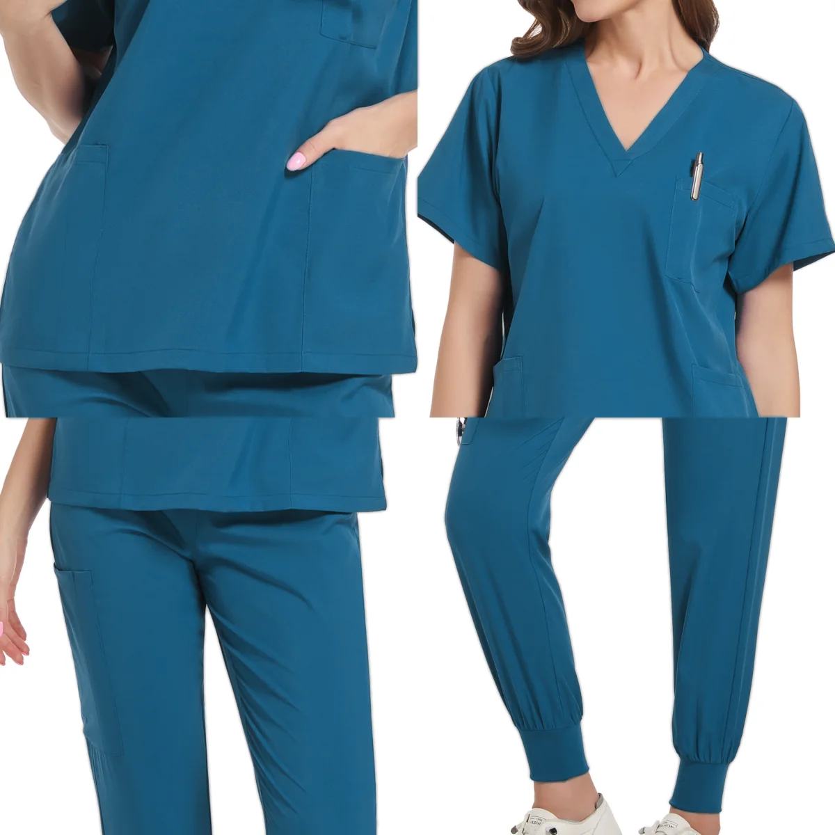 Mulheres de enfermagem médica esfrega uniforme, conjuntos de esfrega, uniformes hospitalares, tops de manga curta, calças jogger, enfermeira, venda quente