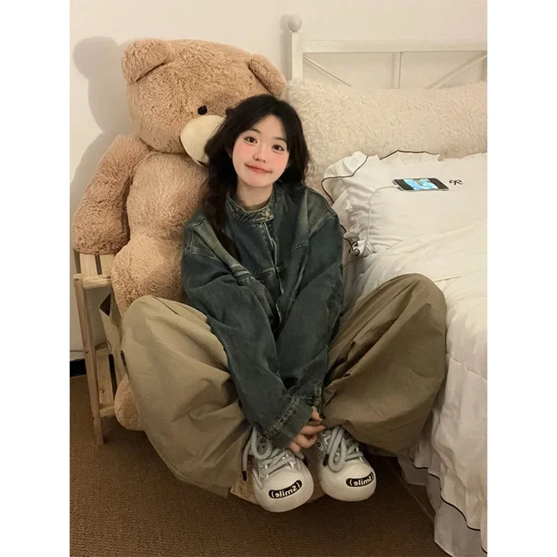 سترة نسائية كلاسيكية من قماش الدنيم Y2K ملابس خروج كبيرة الحجم معطف جينز Bf Harajuku ملابس خارجية فضفاضة غير رسمية لربيع الخريف