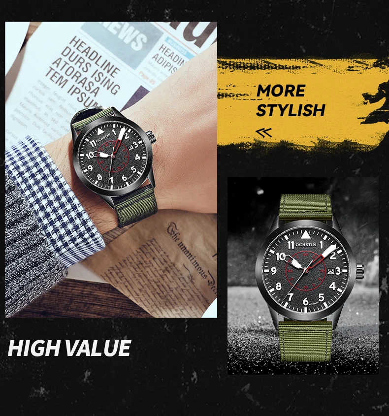 OCHSTIN-Reloj de pulsera mecánico de nailon para hombre, cronógrafo Masculino de lujo con fecha automática, regalo