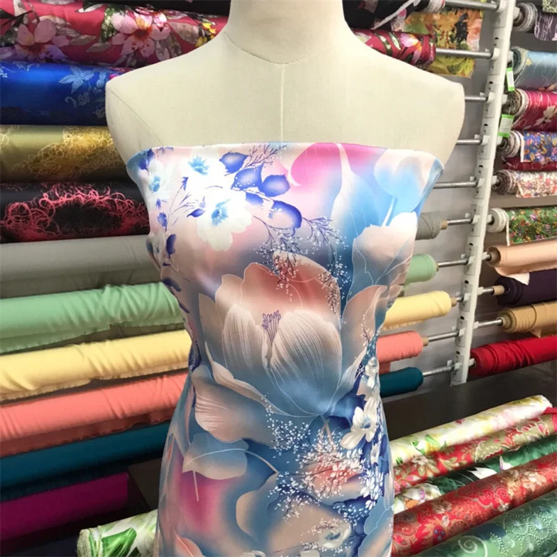 Fashion Silk Cheongsam Fabric Light Luxury High-end Dress Printing Sewing Handmade Fabric Width 114 Cm 25 Mmmi Thickening Twill