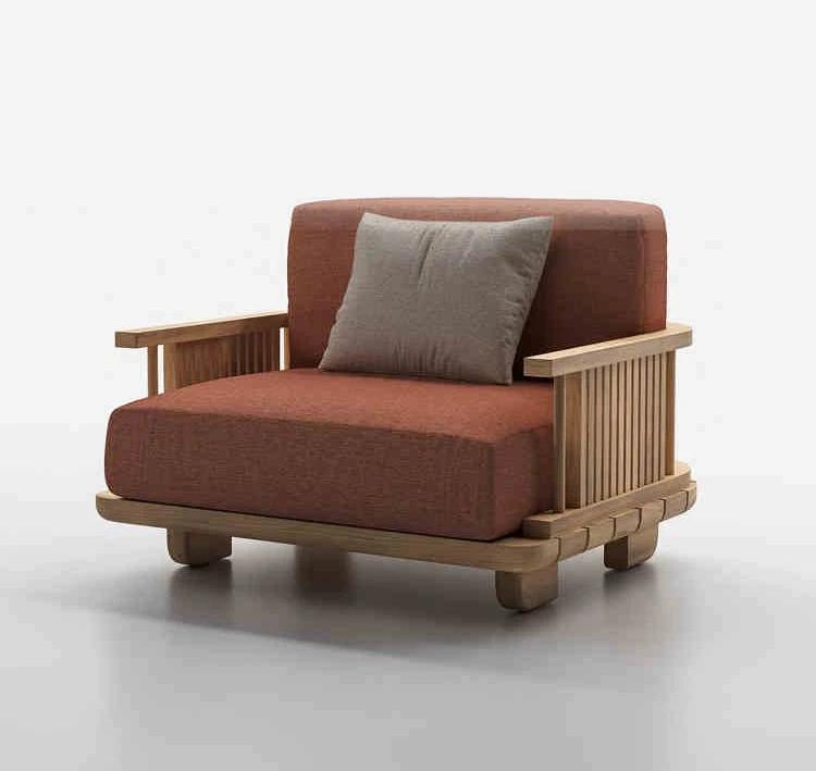 Outdoor sofa rain and sun protection teak villa courtyard open-air Chinese solid wood living room combination chaise longue furn