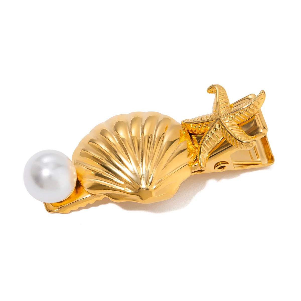 Jewelryposter Ocean Shell Starfish Imitation Pearl Duckbill Hair Clips Hairpin Gold Plated Waterproof Metal Women Daily Jewelry