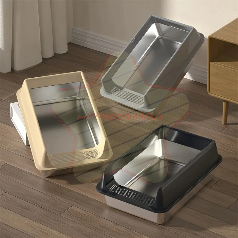 Stainless Steel Litter Box, Semi-enclosed Splash-proof and Leak-proof Design, Removable Lid, Suitable for Big Cats, and More