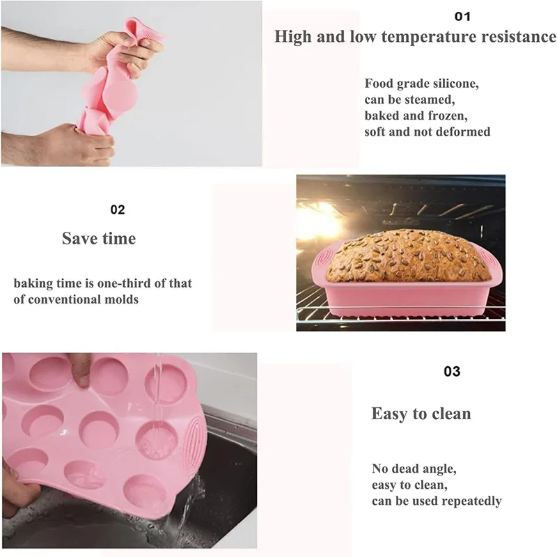 Nonstick Silicone Baking Cake Pan Cookie Sheet MoldsTray Heat Resistant Bakeware Tool for Muffin Loaf Bread Mold with free Brush