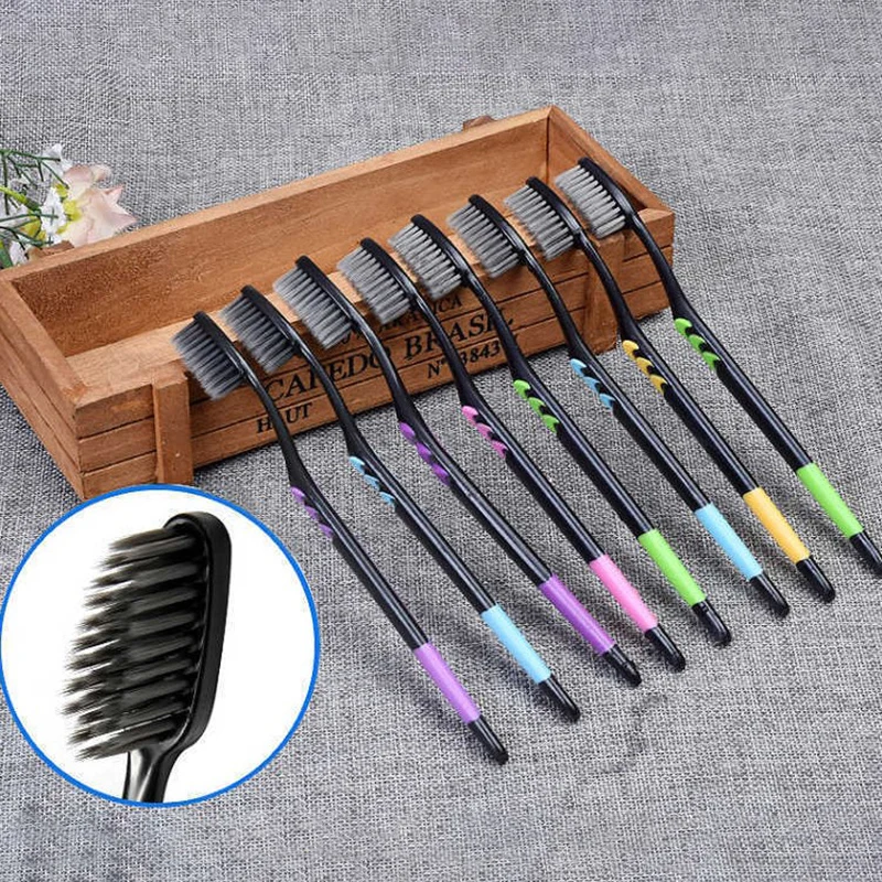 10 Pieces Bamboo Toothbrush Soft Tooth Brush Charcoal Adults Toothbrushes