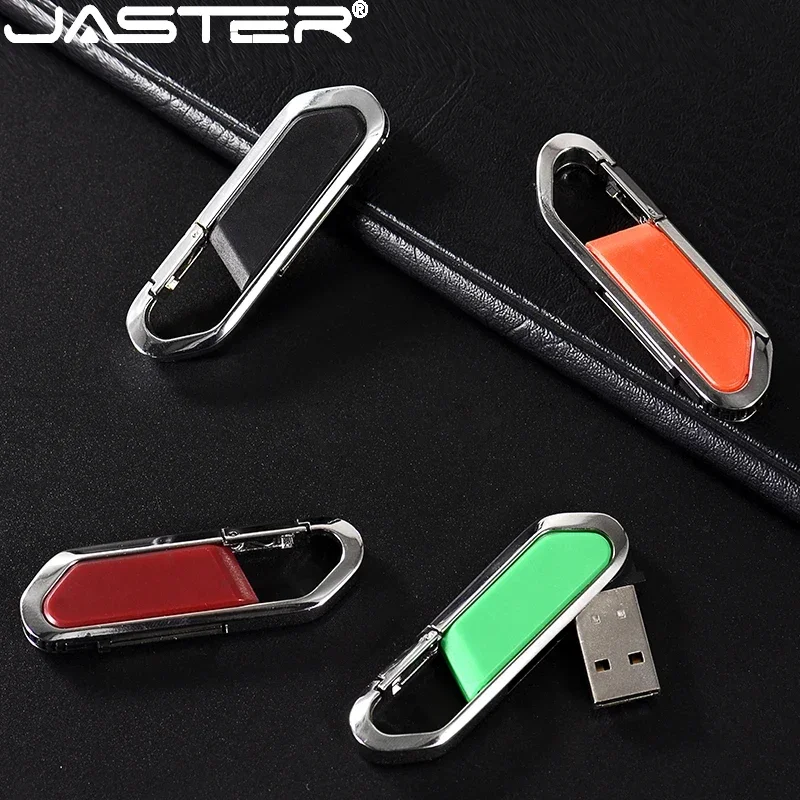 

JASTER Carabiner Leather USB 2.0 Flash drives 128GB 64GB Black Waterproof U Disk Creative gift Memory Stick 32GB 16GB USB stick