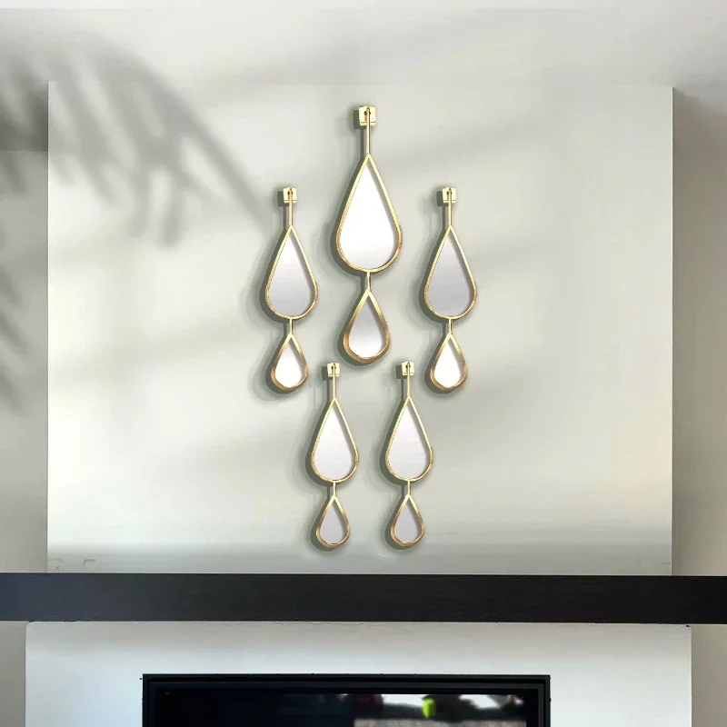 

Set of 5 Ready stock Modern Gold Sliver Living Room Home Decor Teardrop Wall Mirror Set