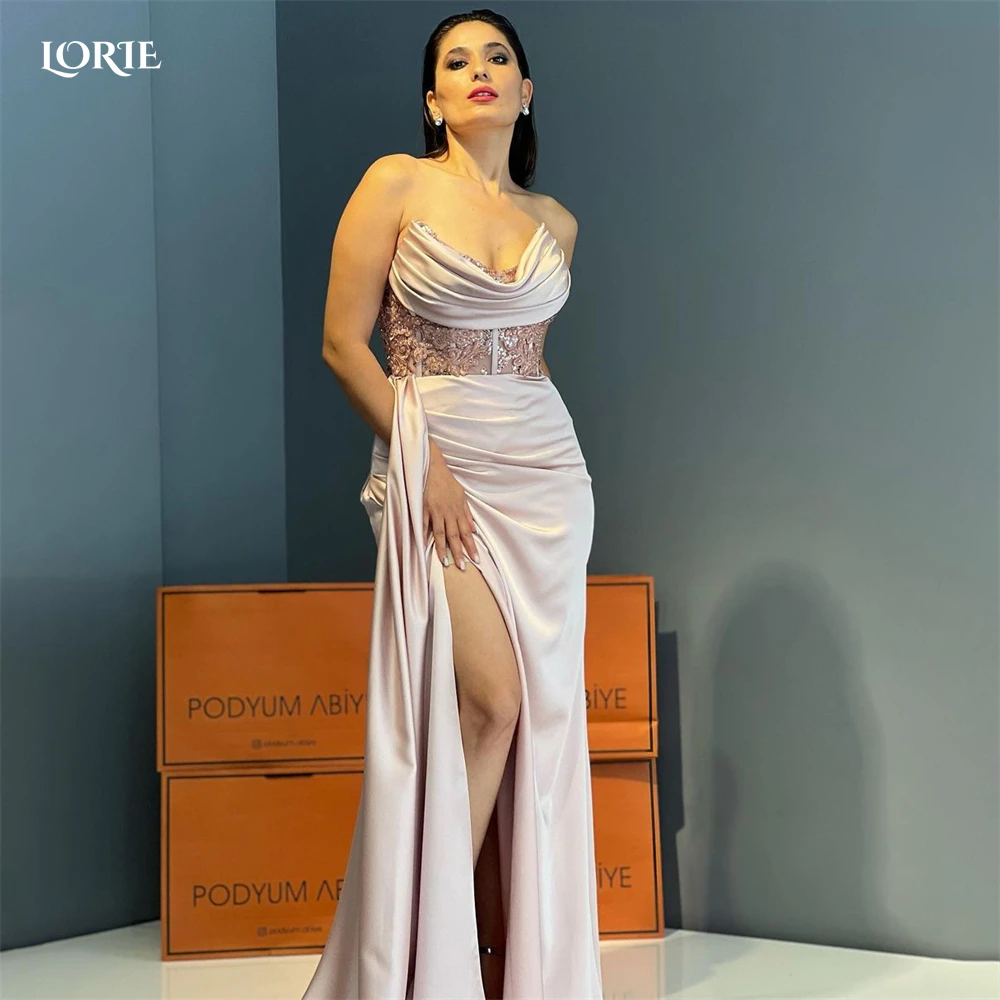 

LORIE Off Shoulder Evening Dresses Beadings Side Slit Backless Mermaid Pleats Prom Dress Appliques Arabia Celebrity Party Gowns