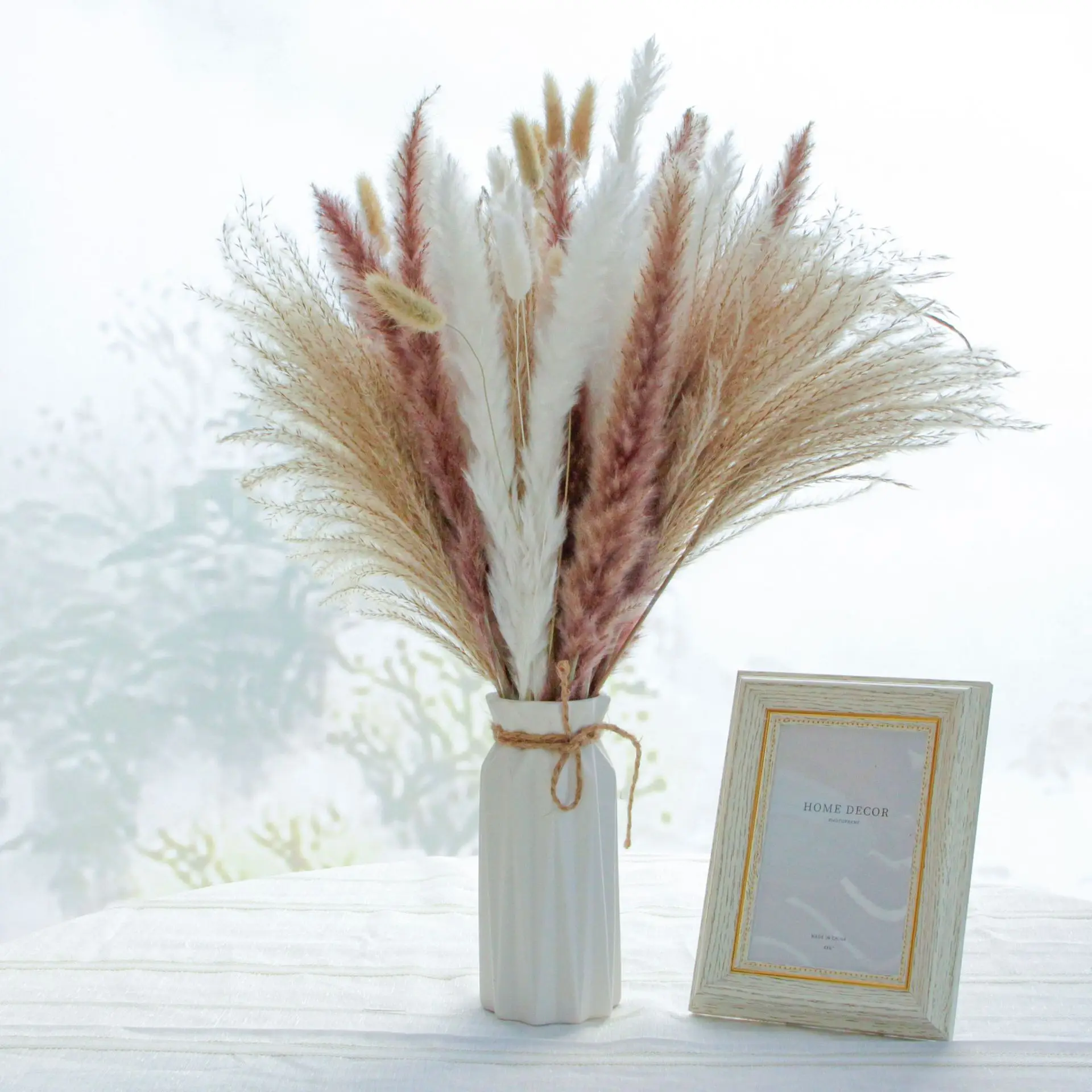 50/55Pcs/lot  Fluffy Phragmites White Pampas Grass Decoration Natural BunnyTail Grass Dried Flowers Bouquet Boho Home Room Decor