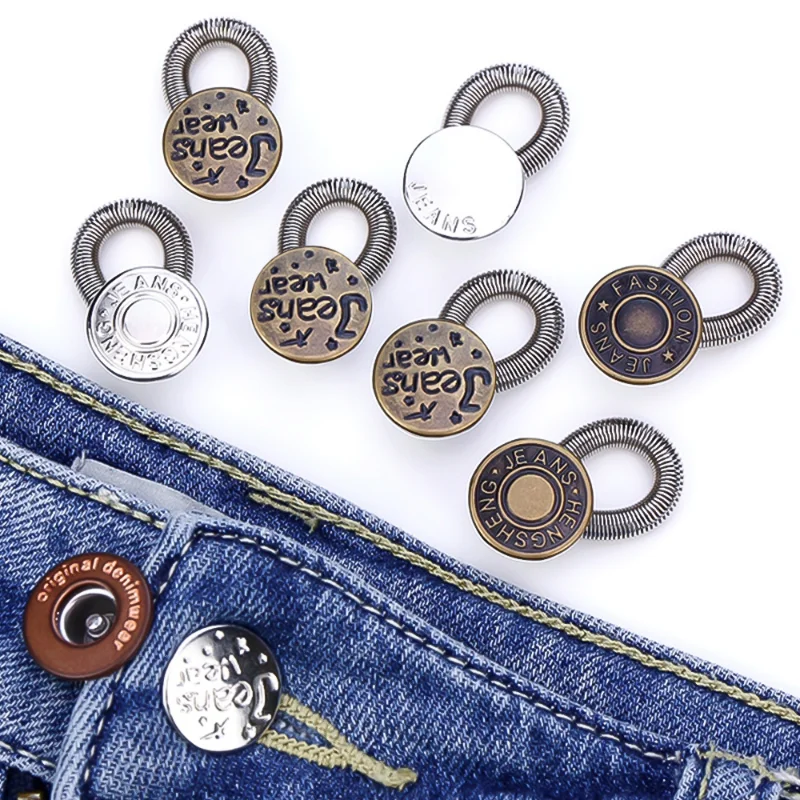 

1pcs Spring Button Extender for Pants Jeans Free Sewing Adjustable Retractable Waist Extenders Metal Buttons Waistband Expander