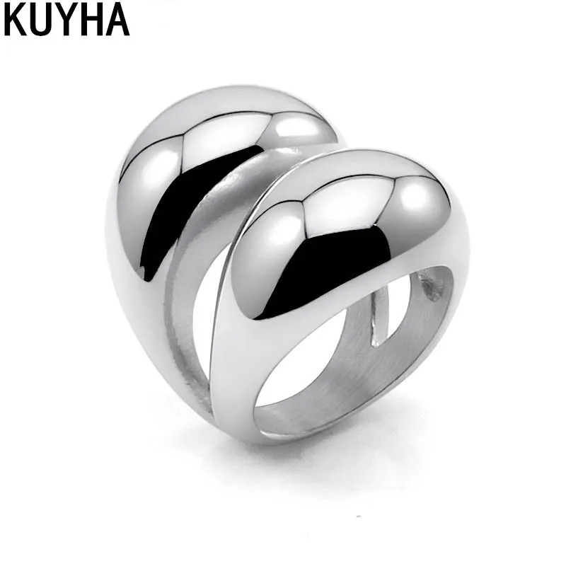 Fashion Two Hollow Lines Wide Big Punk Rings 100% Recycled Stainless Steel Hip Hop Jewelry Geometric Knuckle Finger Jewelry