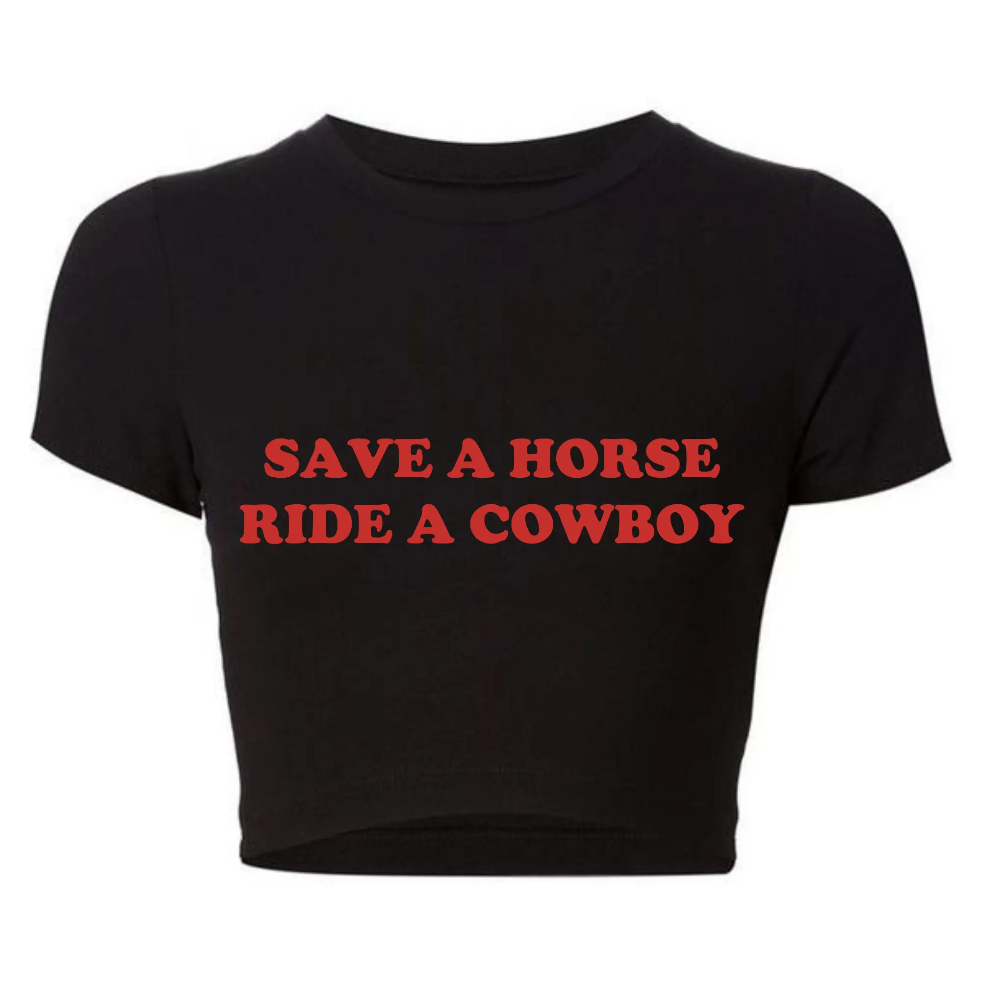 Save A Horse Ride A Cowboy Women Crop Top O Neck Baby Tee Y2k Clothing 2000s Grunge Goth T Shirt Vintage Kawaii Tshirt  Female