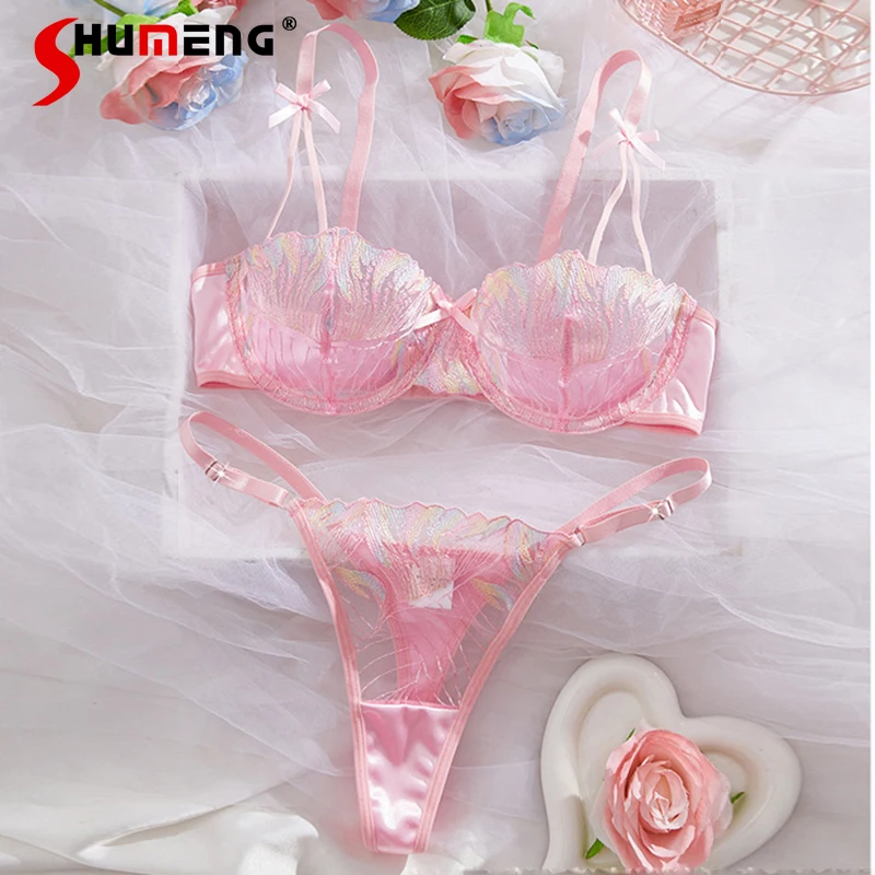 European American Sexy Lingerie Set Women Temptation Embroidery Ultra Thin Bra Set Female Underwire Push Up Intimates Suits