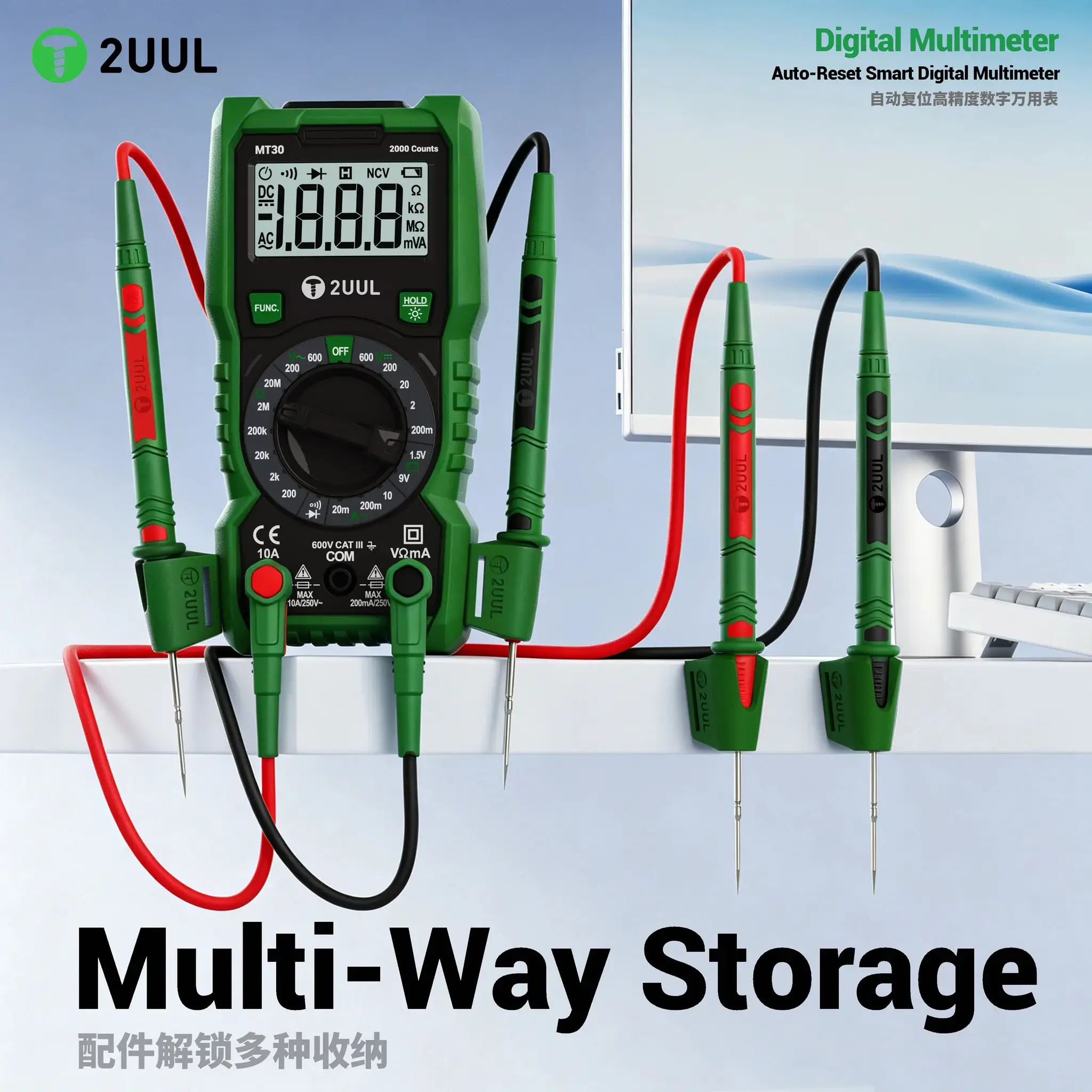 2UUL MT30 Precision Digital Multimeter with Ultra Fine Tip for Point Measurement for Mobile Phone Motherboard Detection Repair