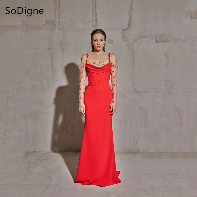 

SoDigne Sexy Red Mermaid Prom Gowns Spaghetti Strap Backless Prom Dresses Floor Length Cocktail Party Dresses 2025 Customized