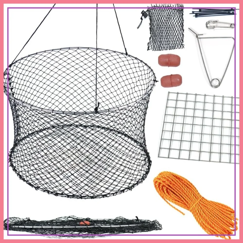

Drasry Crab Ring Trap Two Ring Kit with Harness & Bait Clip for Kayak Dock Pier