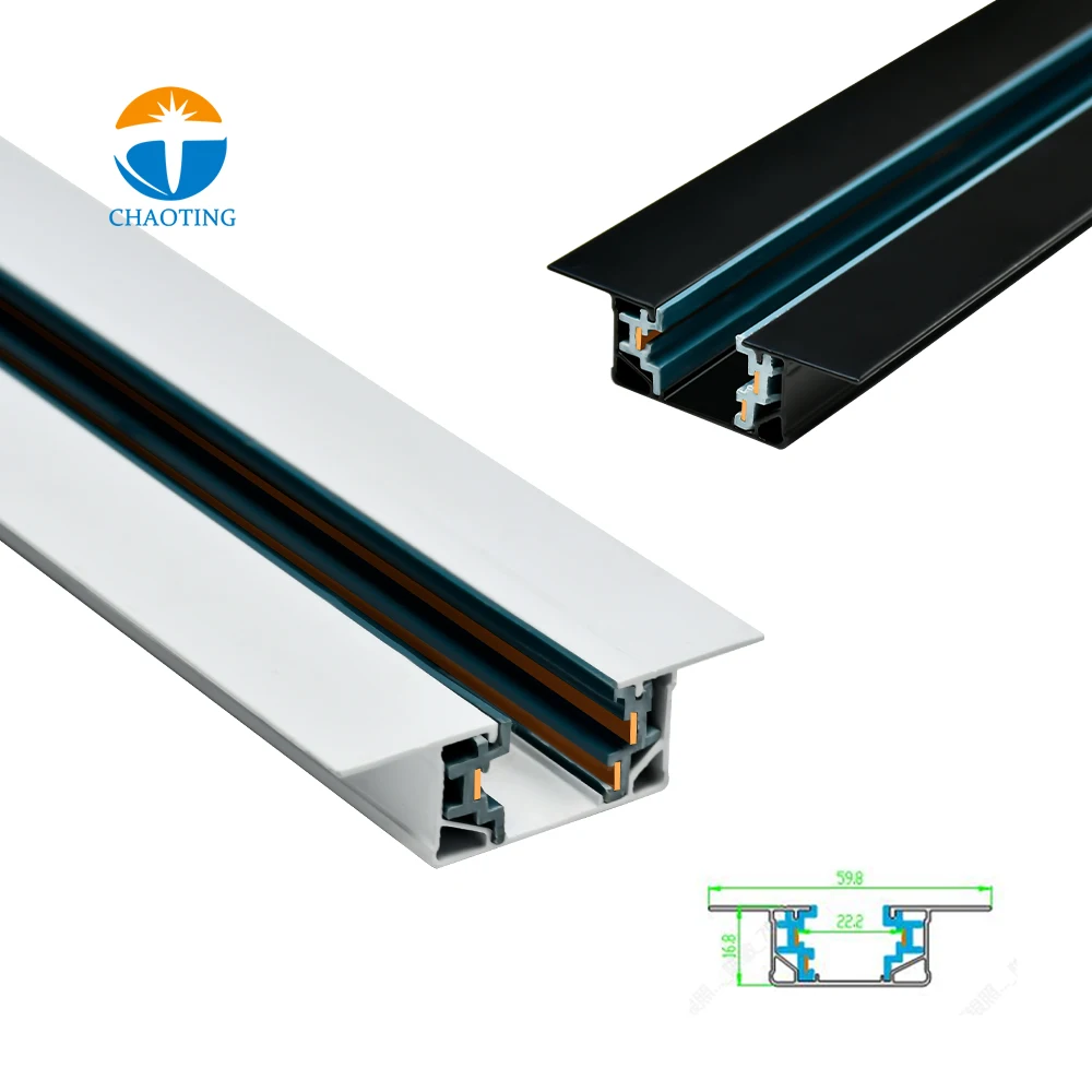 Rail de lumière de voie LED en aluminium noir de haute qualité 1M 1.5M 2M 3M, système de ligne LED intégré 3 fils