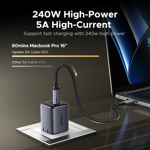 UGREEN USB4 USB-C кабель 240W, 80 Гбит/с, 16K 60 Гц для ноутбуков и мониторов — внешний вид товара