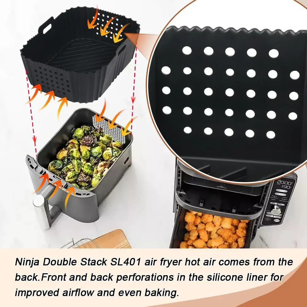 2 Basket Airfryer for Ninja SL401 Double Stack Liners Rectangle Perforate