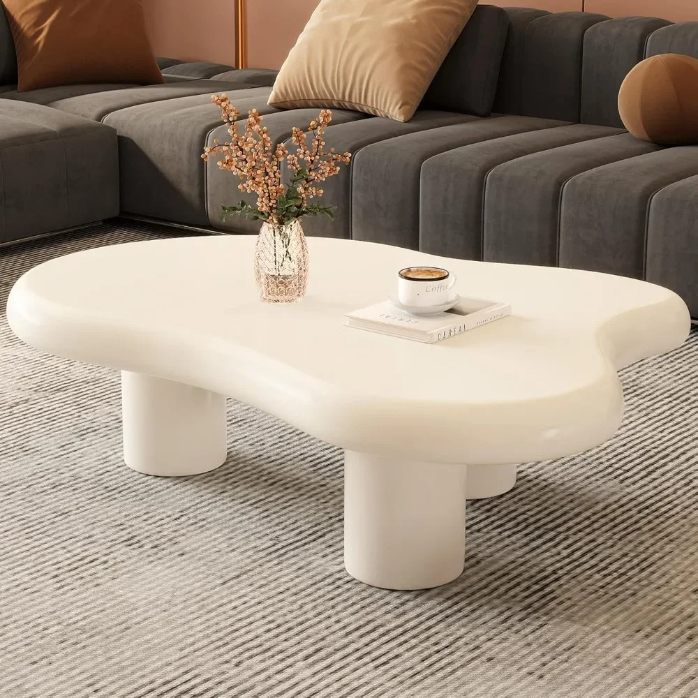 

41" Cartoon Cloud-Shaped Coffee Table, Unique Irregular End Table with 3 Legs, Aesthetic Funky Center Table for Small Spaces