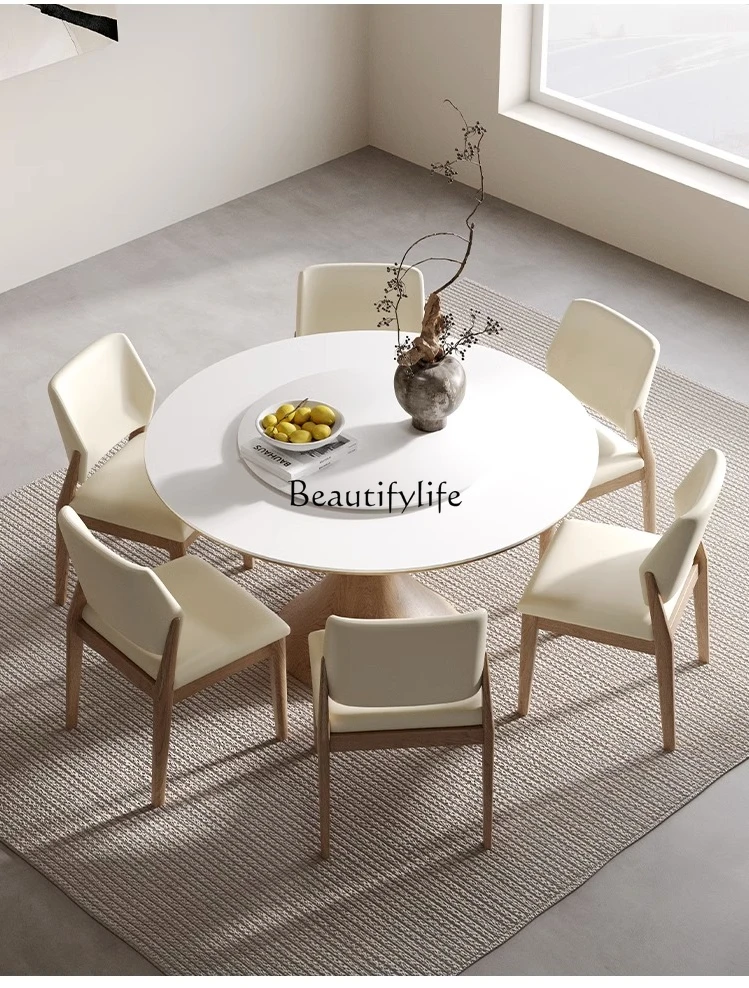 Wood Cream Style Solid Wood Stone Plate round Dining Table Nordic Modern Simple Small Apartment