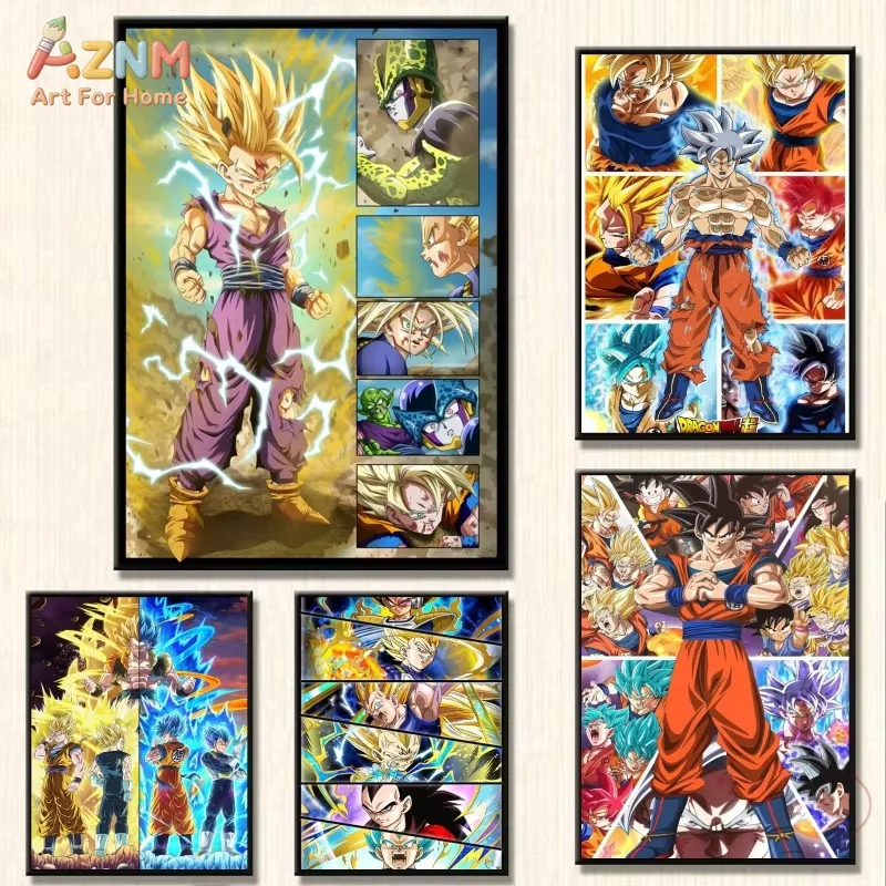 AZNM Dragon Ball Son Gohan Goku Vegeta Anime Leinwandbild Wandkunst Poster Heim Schlafzimmer Deko Leinwanddruck Geschenk