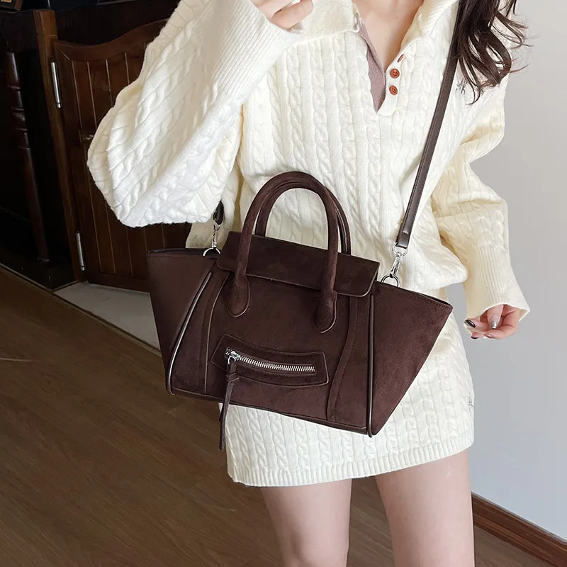 حقيبة يد مبتسمة على شكل جناح، حقيبة ذات سعة كبيرة من الجلد الناعم، حقيبة نسائية بسيطة من الجلد المخملي للتنقل للنساء #1