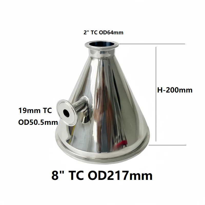 8 بوصة × 2 بوصة TC المخفض مع الأوسط TC 3/4 بوصة OD50.5mm ميناء ميزان الحرارة لتقطير البيرة ، L-200mm ، الفولاذ المقاوم للصدأ 304