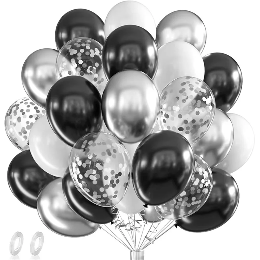 

42pcs Silver Black White Confetti Latex Balloons Happy Birthday Party Decorations Kids Boy Girl Adult Wedding Globos Supplies