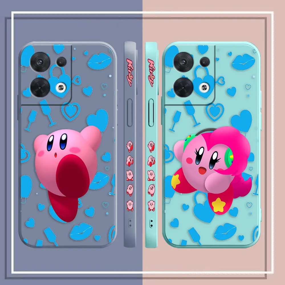 Cute Pink Star K-Kirby Phone Case For OPPO RENO 8 7 9 6 7SE 5 4 4SE 4 3 4G 5G PRO PLUS Colour Simple Silicone Case Funda Shell