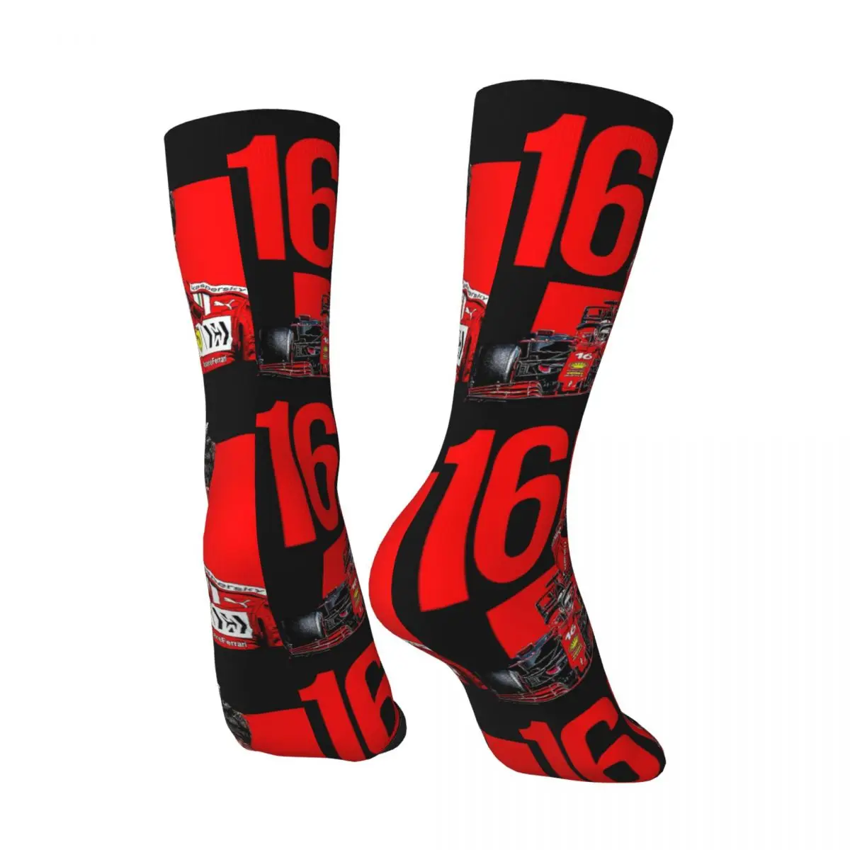 Happy Funny Men's Compression Socks Charles Leclerc 16 Red Vintage Harajuku F1 22 New Car Race Hip Hop Novelty Pattern Crew Sock