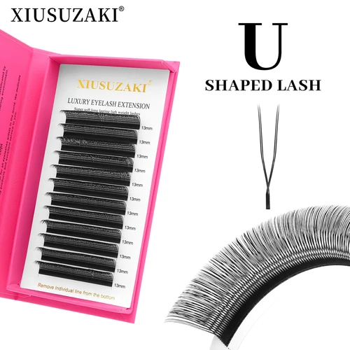 Extensiones de pestañas XIUSUZAKI con forma de U, flores paralelas, negro mate, puntas dobles naturales, pestañas 2D YY, pestañas prefabricadas, pestañas de volumen