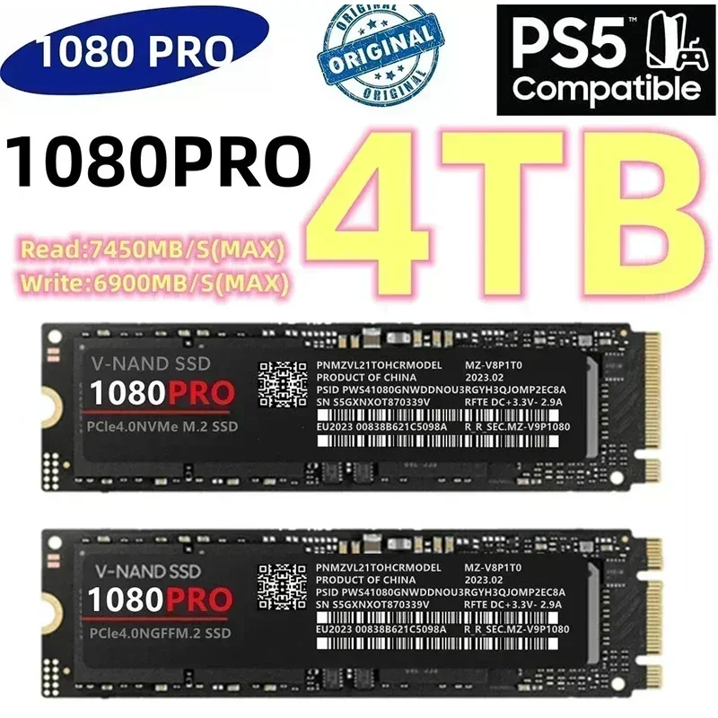2026 Original Nouveau SSD 1080Pro PCIe4.0 NVMe M.2 2280 Hochleistungs-Laufwerk, 1TB/2TB/4TB Solid State Drive für Laptop PS5