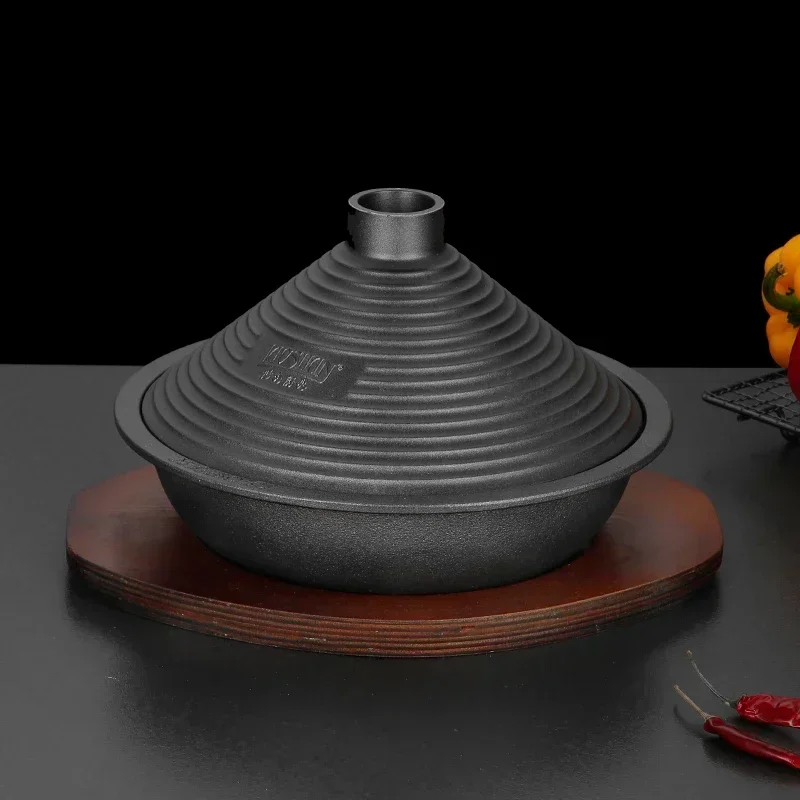 Cast Iron Tagine Pot, Aluminum Alloy Non-Porous Lid, High Temperature Gas Stew Pot, Commercial Seafood Cooking Pot.