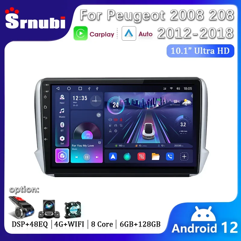 Srnubi Android Car Radio Multimedia Player Stereo for Peugeot 2008 208 2012 - 2018 2 Din Navigation Wireless CarPlay Auto DVD