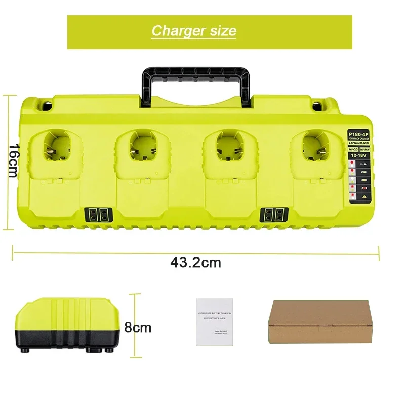 Battery Charger For Ryobi 12V-18V Ni-Cd Ni-Mh Lithium Battery P108 P102 P107 P103 P104 P105 P106 3A*4 Charge Fast Charging